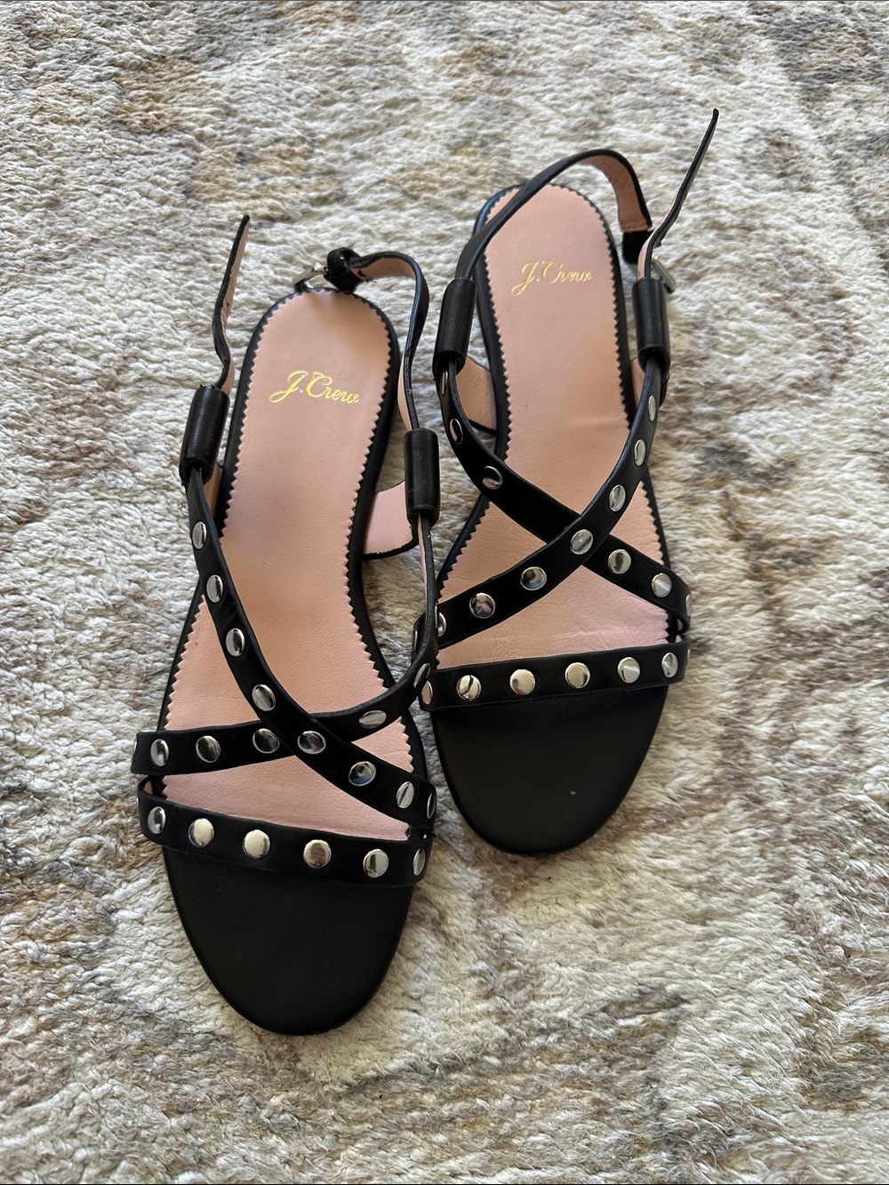 J. Crew Black Studded Crisscross Slingback Sandals